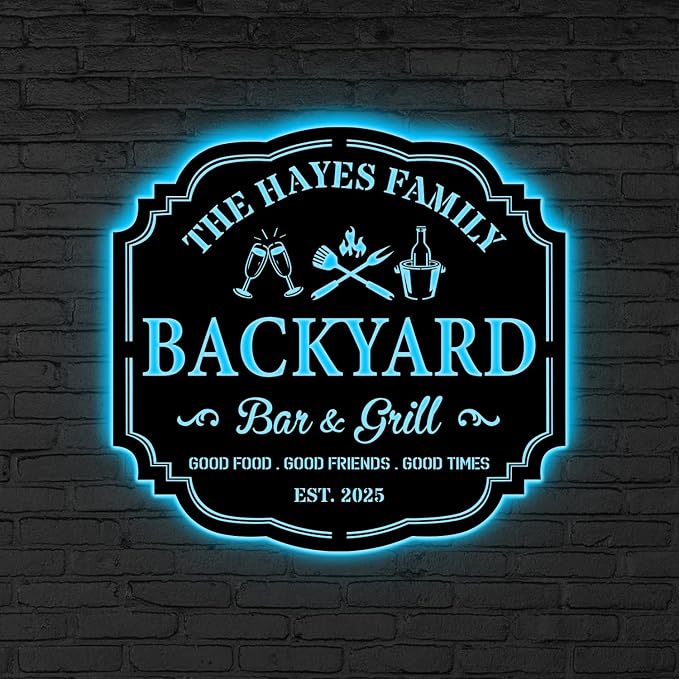 Custom Backyard Bar & Grill LED Sign – Personalized BBQ Sign, Barbecue Custom - Image 2