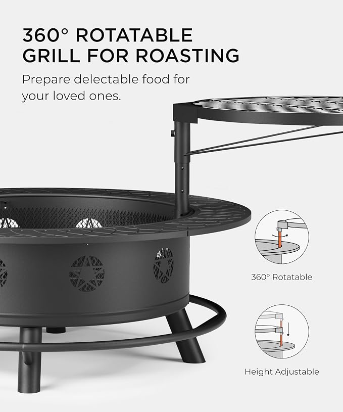 43 Inch Fire Pit with BBQ Grill, Wood Burning Fire Pits - Image 2