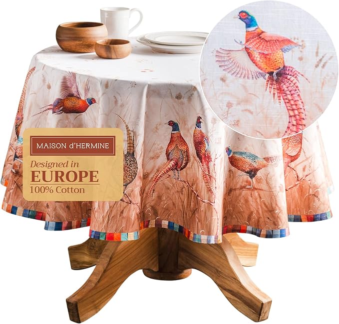 Maison d' Hermine Table Cloth Round Table 100% Cotton 69 Inches Fall Tablecloth by MaisondHermine