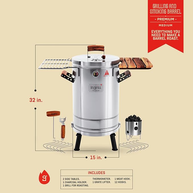 3-in-1 Stainless Steel Smoker Barrel Grill Premium– Portable Charcoal BBQ - Image 2