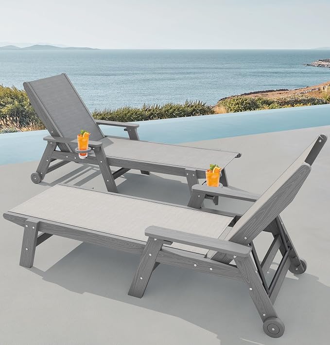 SERWALL Patio Chaise Lounge Chair, 5 Positions Outdoor Lounger - Image 8