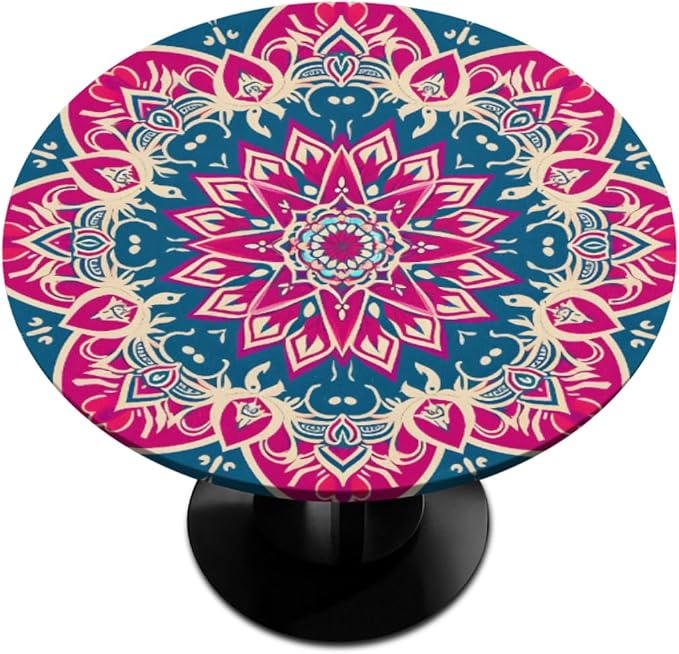 Beautiful Flower Mandala Round Table Cloth Cover, Elastic Edge Waterproof by ModaQua