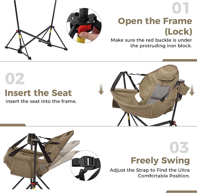 Camping Chair, Adjustable Recline, Foldable Polyester, Brown