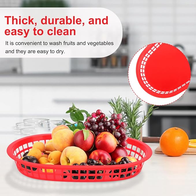 60 Pack Fast Food Baskets, 10.6 x6. 7 Inch Versatile Red Plastic Food Baskets - Image 6