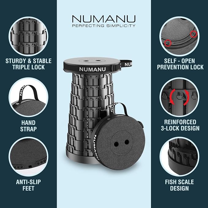 NUMANU 2PK 2025 Upgraded Collapsible Stool, Max 620lbs, Retractable Foldable - Image 7
