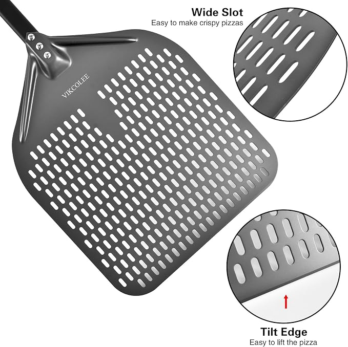 Perforated Pizza Peel, 14 x 16 Inch Rectangular Pizza Turning Peel, - Image 3