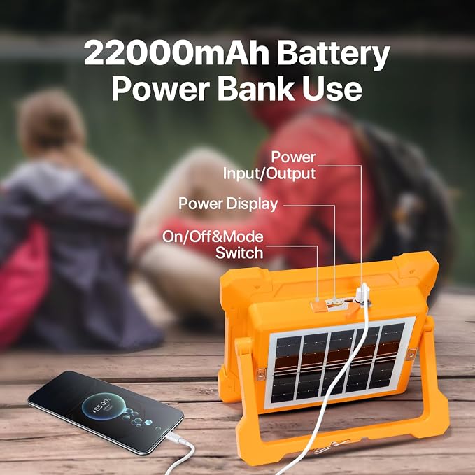 Portable LED Work Solar Light - 300W LED Rechargeable Work Light 22000mAh Solar - Image 6