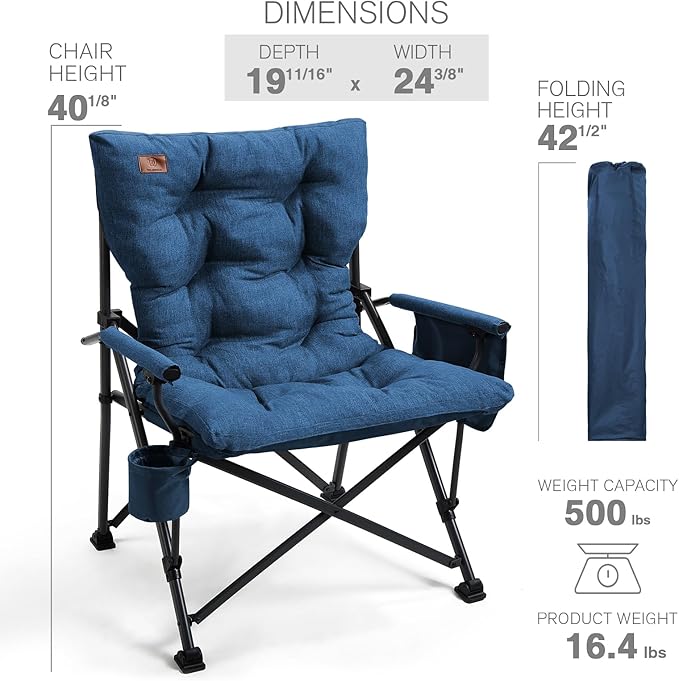 Folding Camping Chair, Oversized Padded Steel Frame, Blue