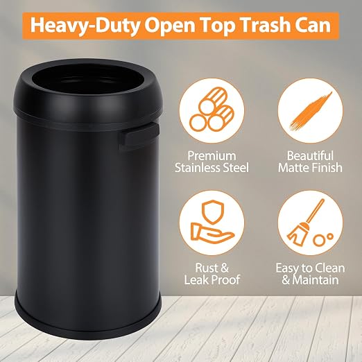 GarveeHome 17 gal/65 L Open Top Trash Can, Stainless Steel Rubbish Bin - Image 2