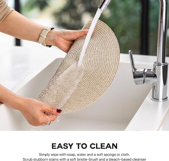 Round Placemats Set of 6 Plastic Woven Placemats Washable Wipeable Table Mats - Image 3