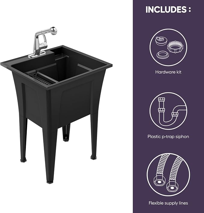 Freestanding Utility Sink with One Handle Chrome Faucet - Image 2