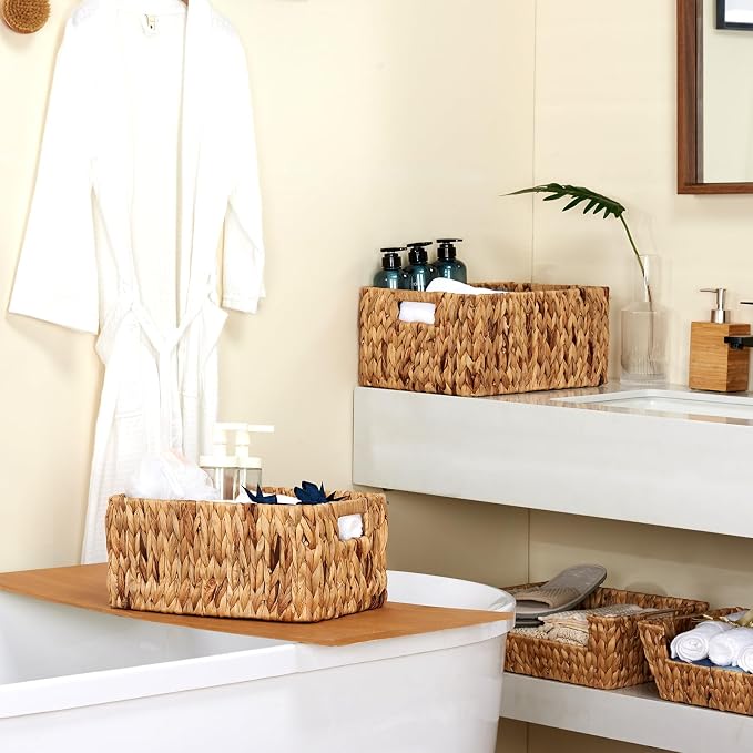 Wicker Baskets 2 Pack, Water Hyacinth Wicker Storage Basket - Image 5