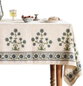 patdrea Designer Linen Vintage Blue Rectangle Tablecloth, Leaves Pattern by Welcometopatdrea