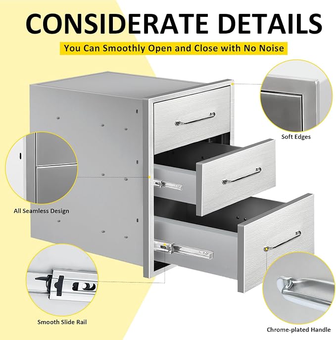 Outdoor Kitchen Drawers 16" W x 21" H x 23" D Flush Mount Triple BBQ Drawers - Image 4
