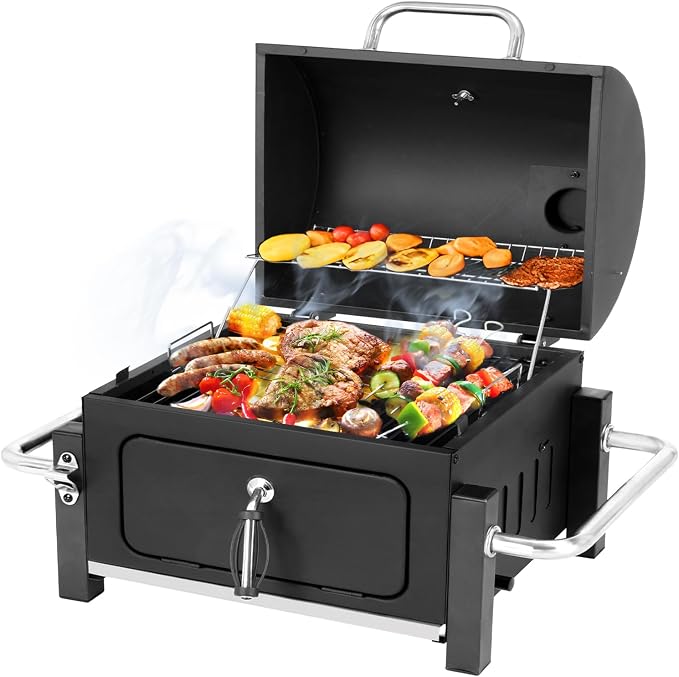 Portable Charcoal Grill, Tabletop Outdoor Barbecue Smoker, Small BBQ Grill by DNKMOR
