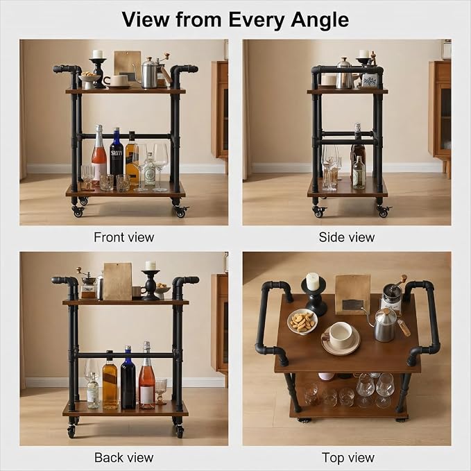 Industrial Pipe Bar Carts/Serving Carts/Kitchen Carts/Wine Rack Carts on Wheels - Image 8