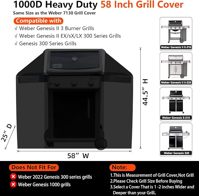 58" Grill Cover for Weber Genesis II, LX 300 and Genesis 300 Series Outdoor Gas - Image 2