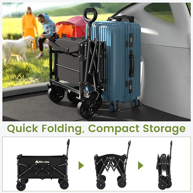 220LBS Foldable Wagon with All-Terrain Wheels, Portable Wagon Cart with - Image 5