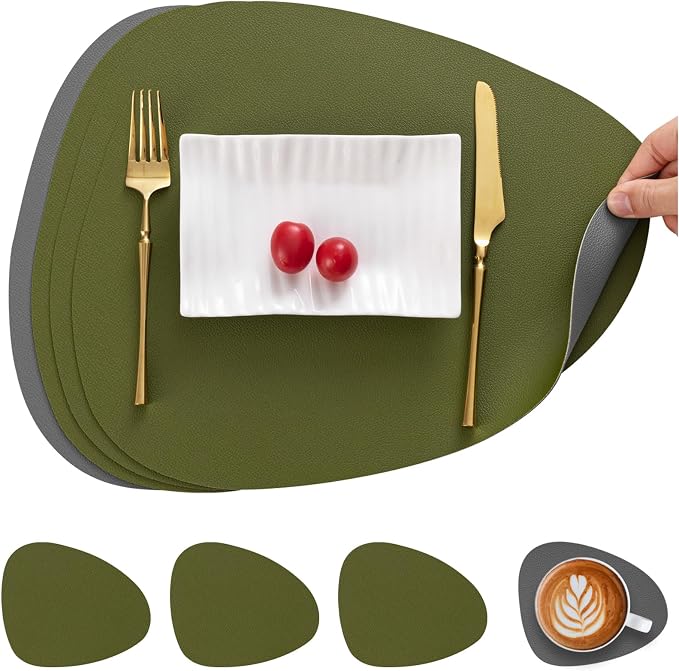 Myir JUN Placemats, Dual-Sided Placemats Waterproof Faux Leather Placemats Set by MyirJUN