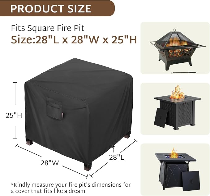 iBirdie Square Fire Pit Cover 28 x 28 inch Outdoor Waterproof and Weatherproof - Image 2
