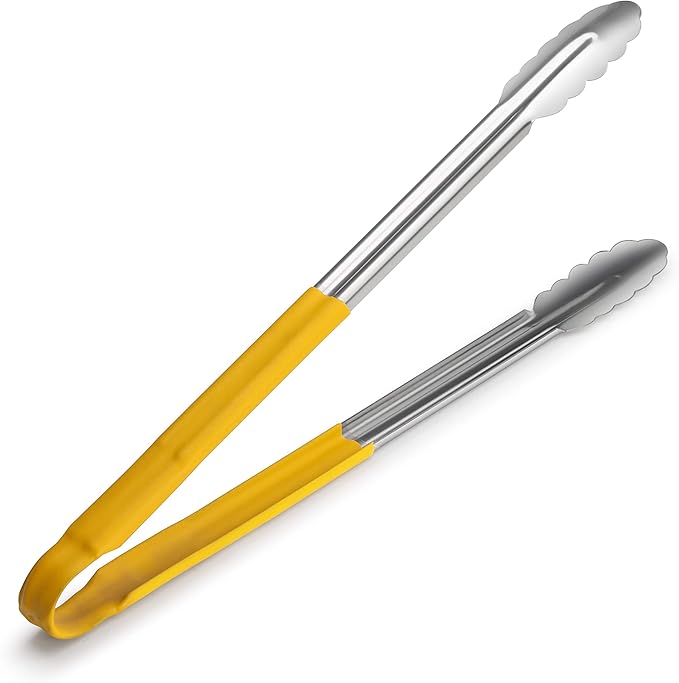 Serving Tongs, 16-Inch Stainless Steel with Yellow Vinyl Handles