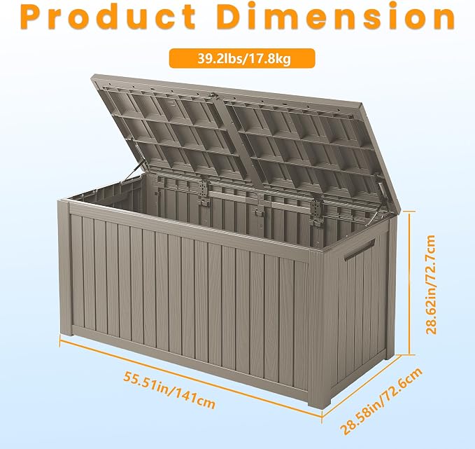 Outdoor Storage Box Waterproof, 200 Gallon Lockable Resin Large Deck Box - Image 2