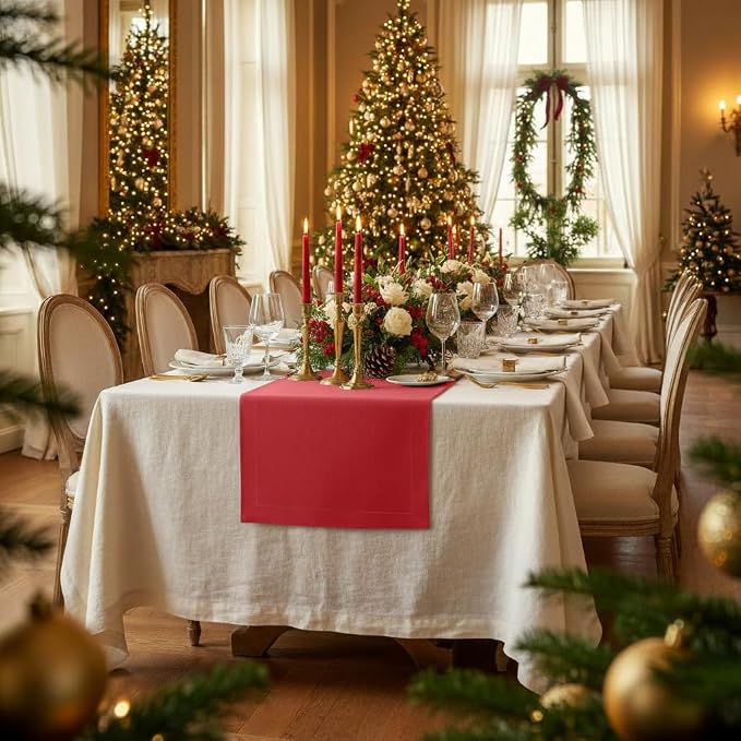 D'Moksha Homes Linen Bright Red Table Runner 84 Inches Long - Image 2
