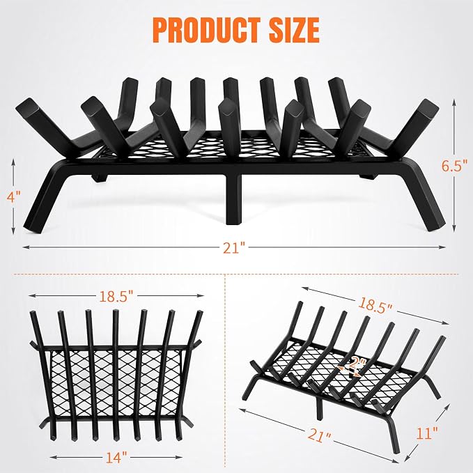 Fireplace Grates with Ember Retainer- 21 Inch Fireplace Log Grate Heavy Duty - Image 6