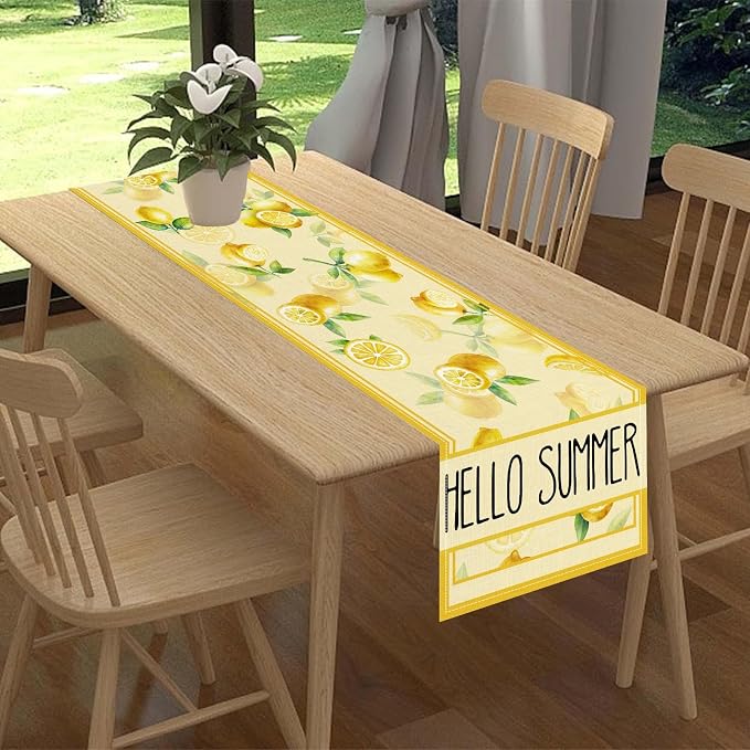 Summer Lemon Table Runner, Farmhouse Seasonal Spring Yellow Fresh Fruits - Image 2