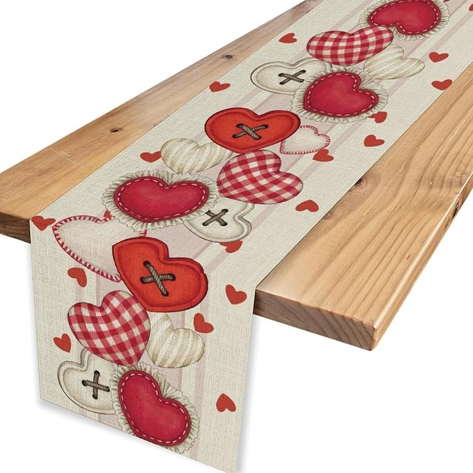 Valentines Day Table Runner, Rustic Red Heart Buttons Runner - Image 6