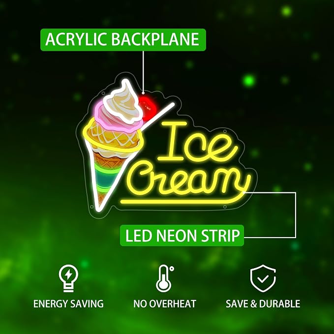 Ice Cream Neon Sign for Wall Decor, Ice Cream Led Signs, Dimmable USB Powered - Image 2