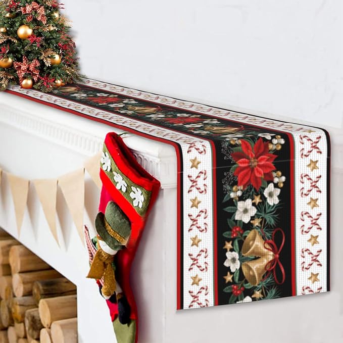 Christmas Bells Table Runner Burlap Kitchen Dining Linen Table Decoration - Image 7