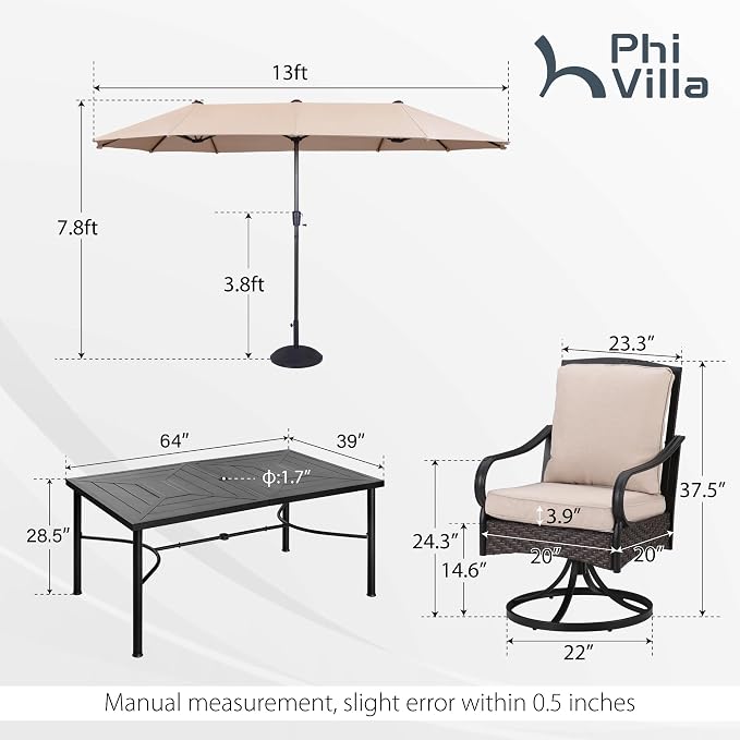 PHI VILLA Outdoor Dining Set for 6, All-Weather Patio Table and Chairs Set - Image 2