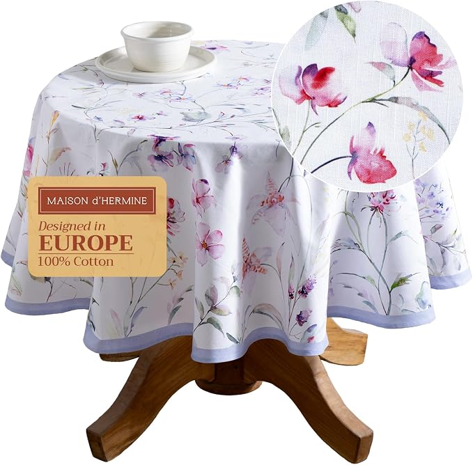 Maison d' Hermine Table Cloth Round Table 100% Cotton 69 Inches Tablecloth by MaisondHermine