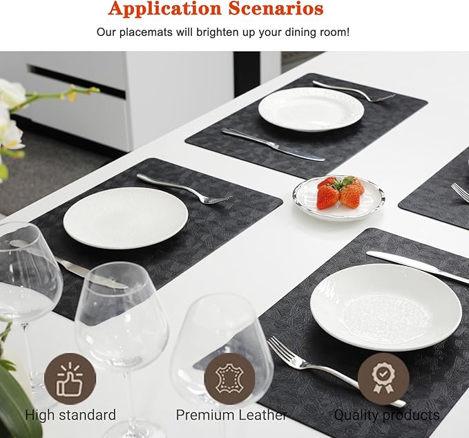 Vinyl Placemats Set of 6 Heat Resistant Easy Clean Non-Slip Place Mats - Image 2