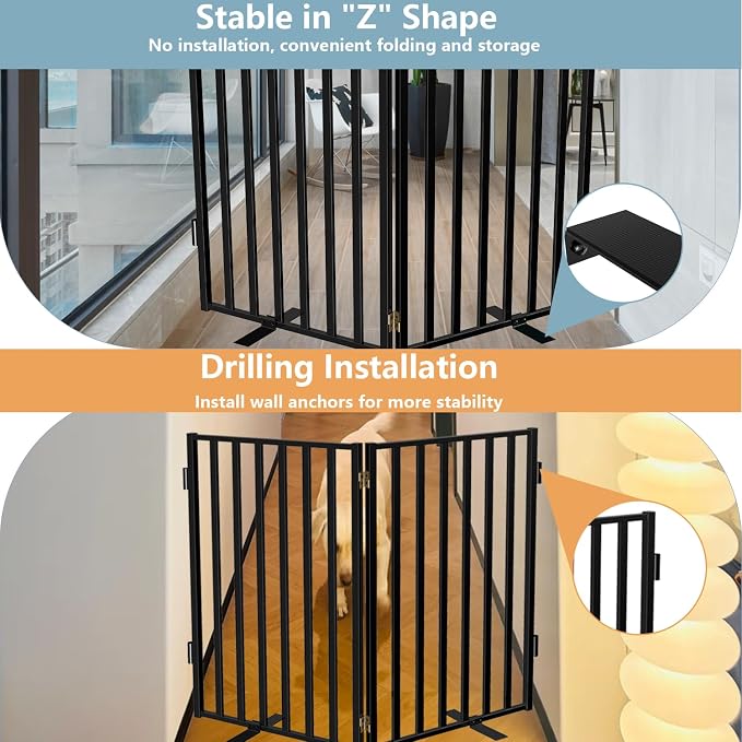 Full Metal Freestanding Dog Gates, Extra Wide Foldable Dog Fences - Image 5