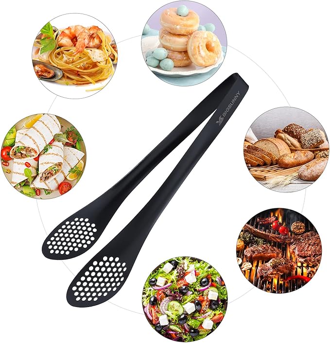 Tongs - 11 Inch Mirror-Polished 304 Stainless Steel, Black