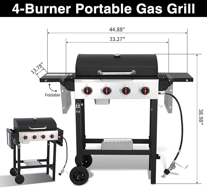 4 Burner Gas Grills Outdoor Cooking Propane Gas Grill BBQ Grill Portable - Image 6