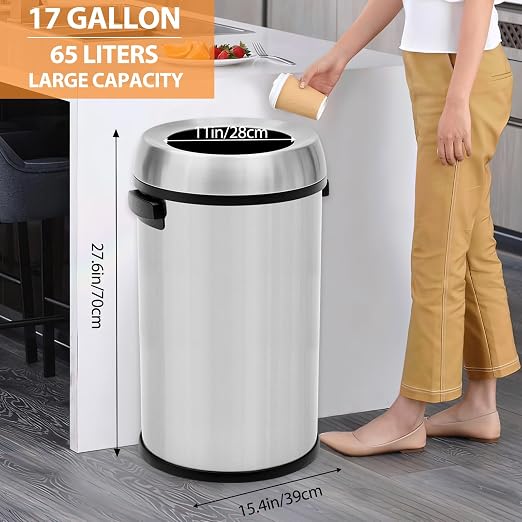 GarveeHome 17 gal/65 L Open Top Trash Can, Stainless Steel Rubbish Bin - Image 5