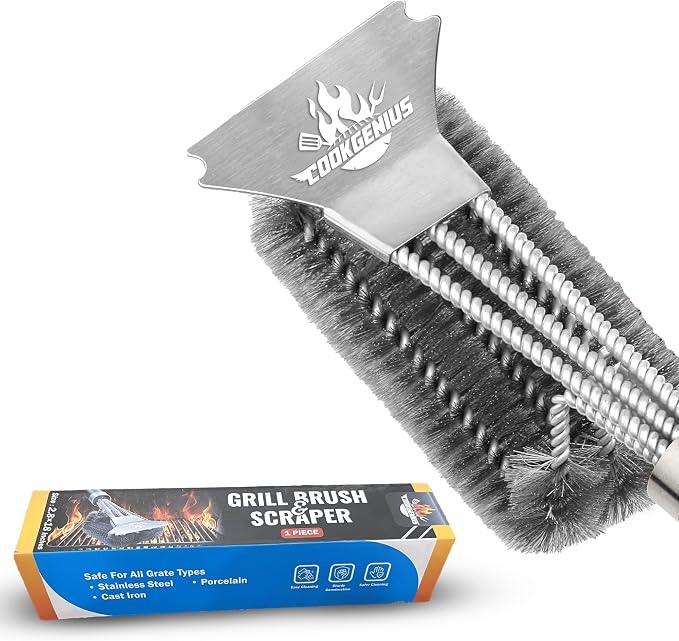 Grill Brush with Scraper for BBQ Grills – 18 Inch Long Handle BBQ Grill Cleaner by CookGenius