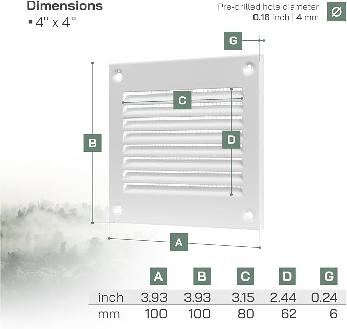Vent Systems 4'' x 4'' Inch Pack of 5 White Air Vent Cover Metal Air Return - Image 6