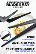Tongs, 2-Piece Set, 6.5-Inch Black Stainless Steel Precision Grip