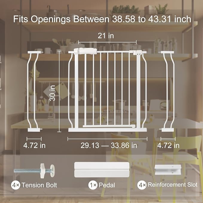 Baby Gate for Stairs No Drill 38.58-43.31 Inch, Pressure Mounted Metal Child - Image 2