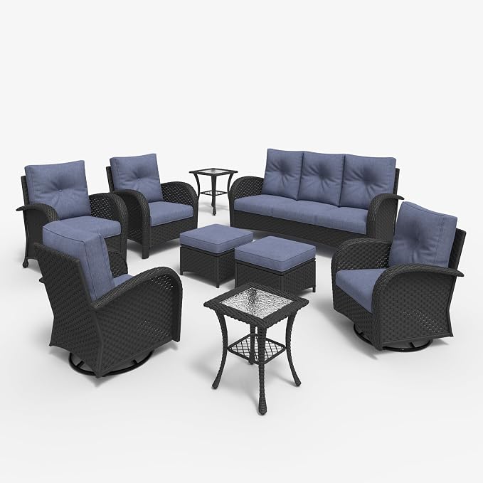 LayinSun 9 Pieces Outdoor Patio Furniture Set, Rattan Wicker Sectional Swivel - Image 2