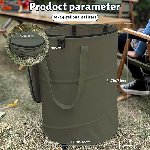 Pop up Camping Trash can with lid, Collapsible 24 Gallons Trash can with - Image 6