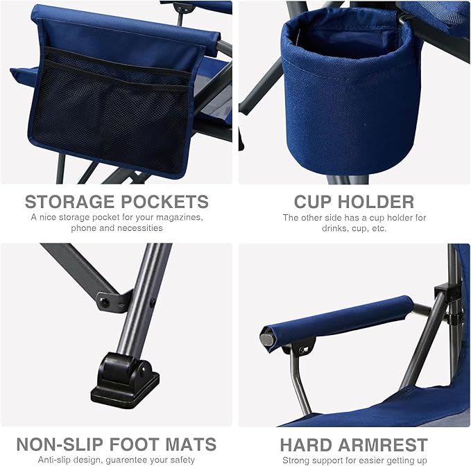 Camping Chair with Steel Frame, Cup Holder and Mesh Pocket, Blue