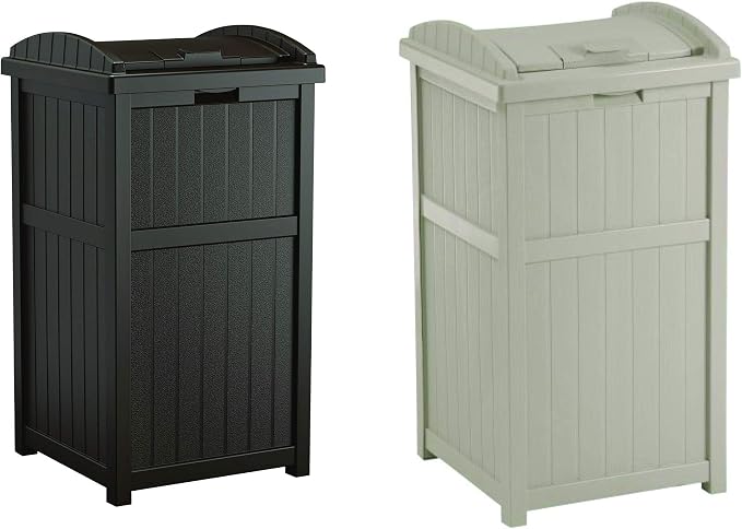 Suncast 2 Pack 33 Gallon Durable Plastic Hideaway Outdoor Garbage Can by Suncast