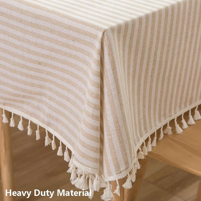 TruDelve Rectangular Tablecloth Beige Striped Cloth Tablecloths - Image 2