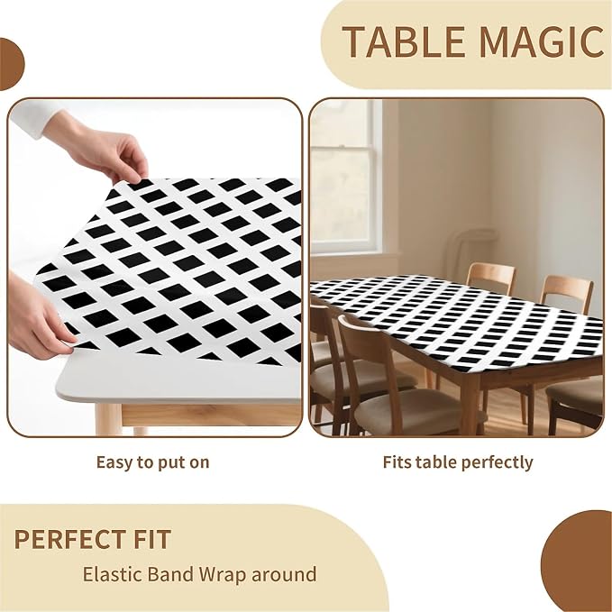 Rectangle Table Cloth Cover Waterproof Elastic Fitted Polyester Fitted - Image 4