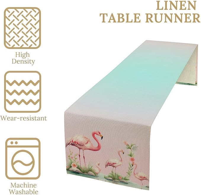 Flamingo Table Runner, Teal Pink Flamingo Family - Image 4